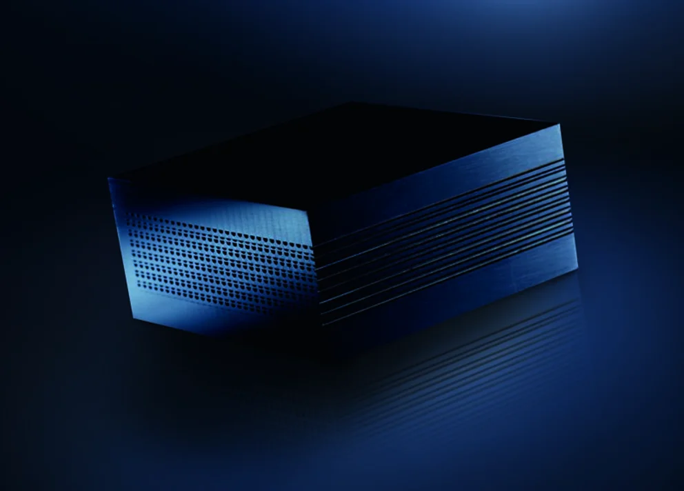 Micro heat exchanger with fine structured surface pattern for advanced thermal management applications.