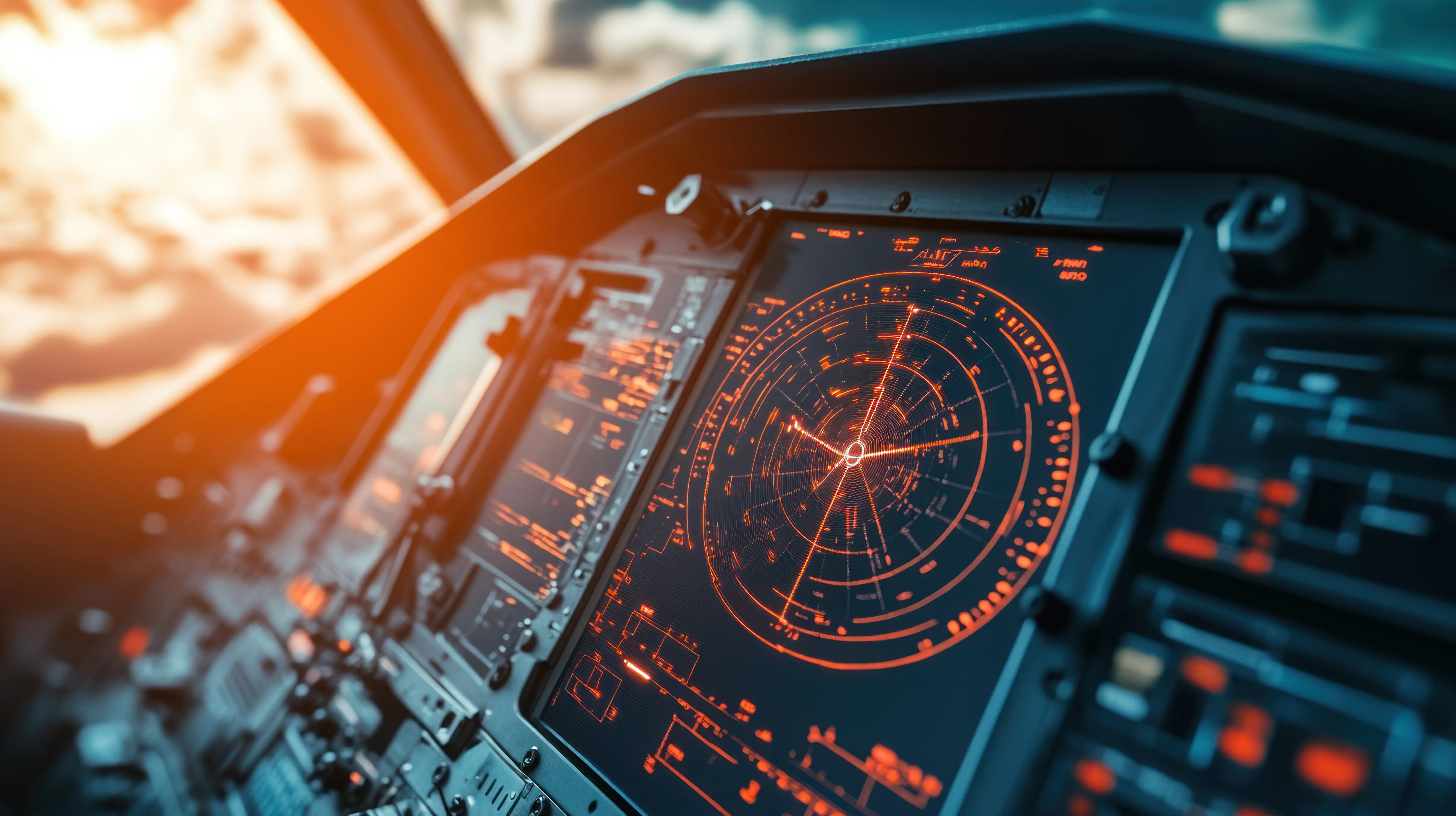 cockpit with a radar display from an airplane