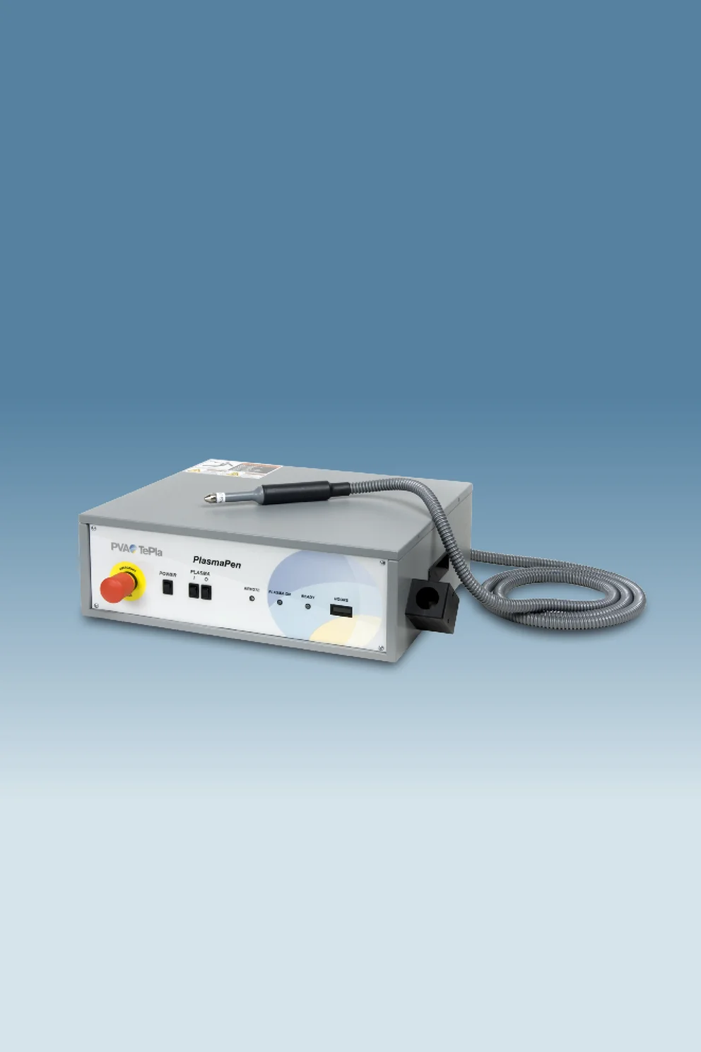 Laboratory power/control box with front-panel controls and attached coiled cable
