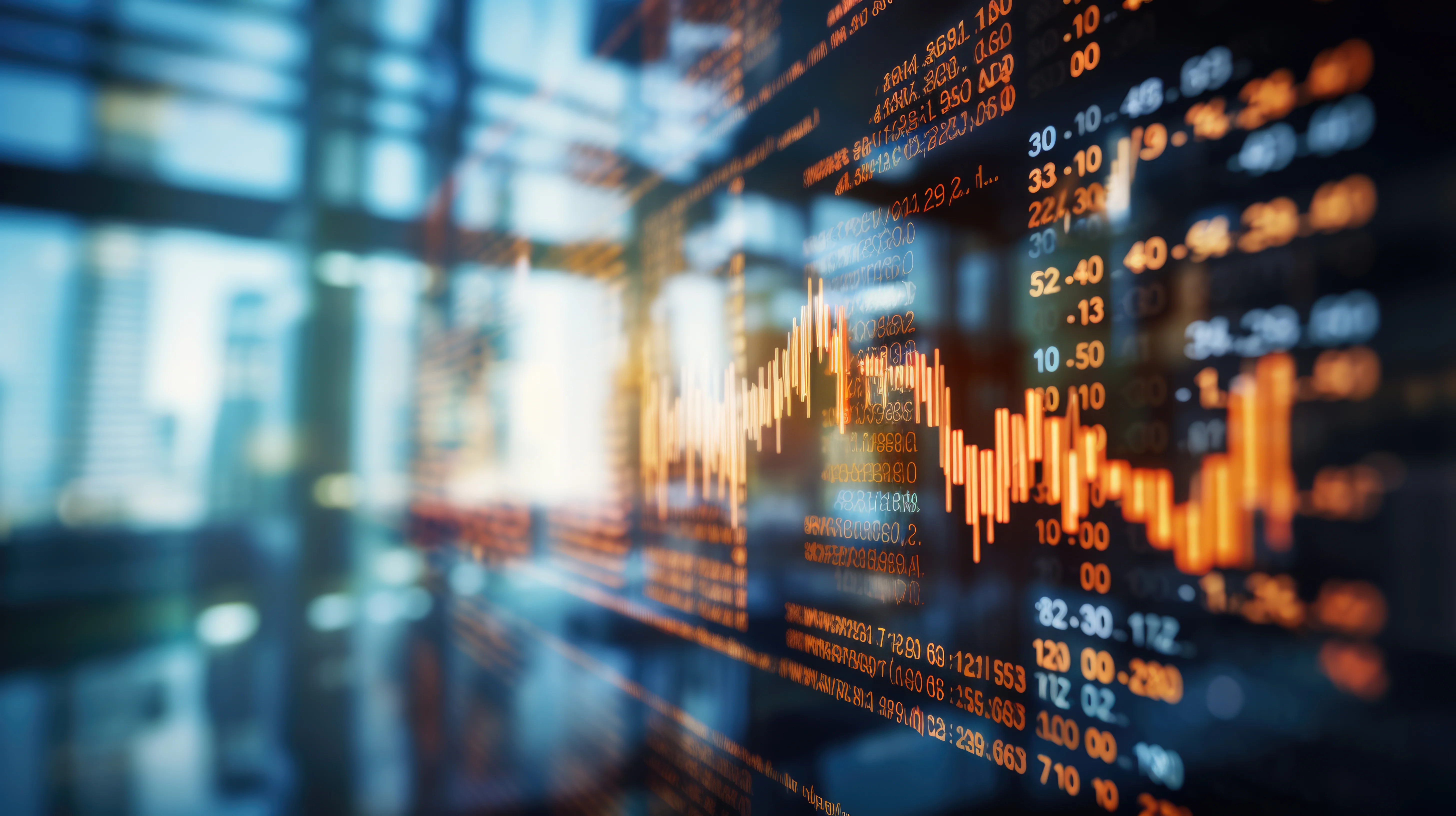 Digital stock market chart with glowing financial data on a screen