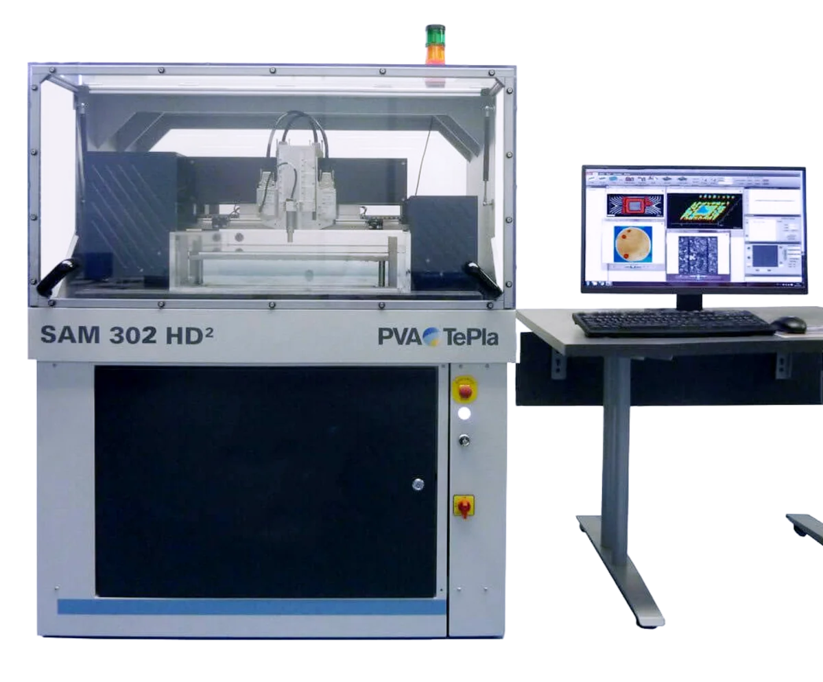 PVA TePla SAM 302 HD with table and monitor