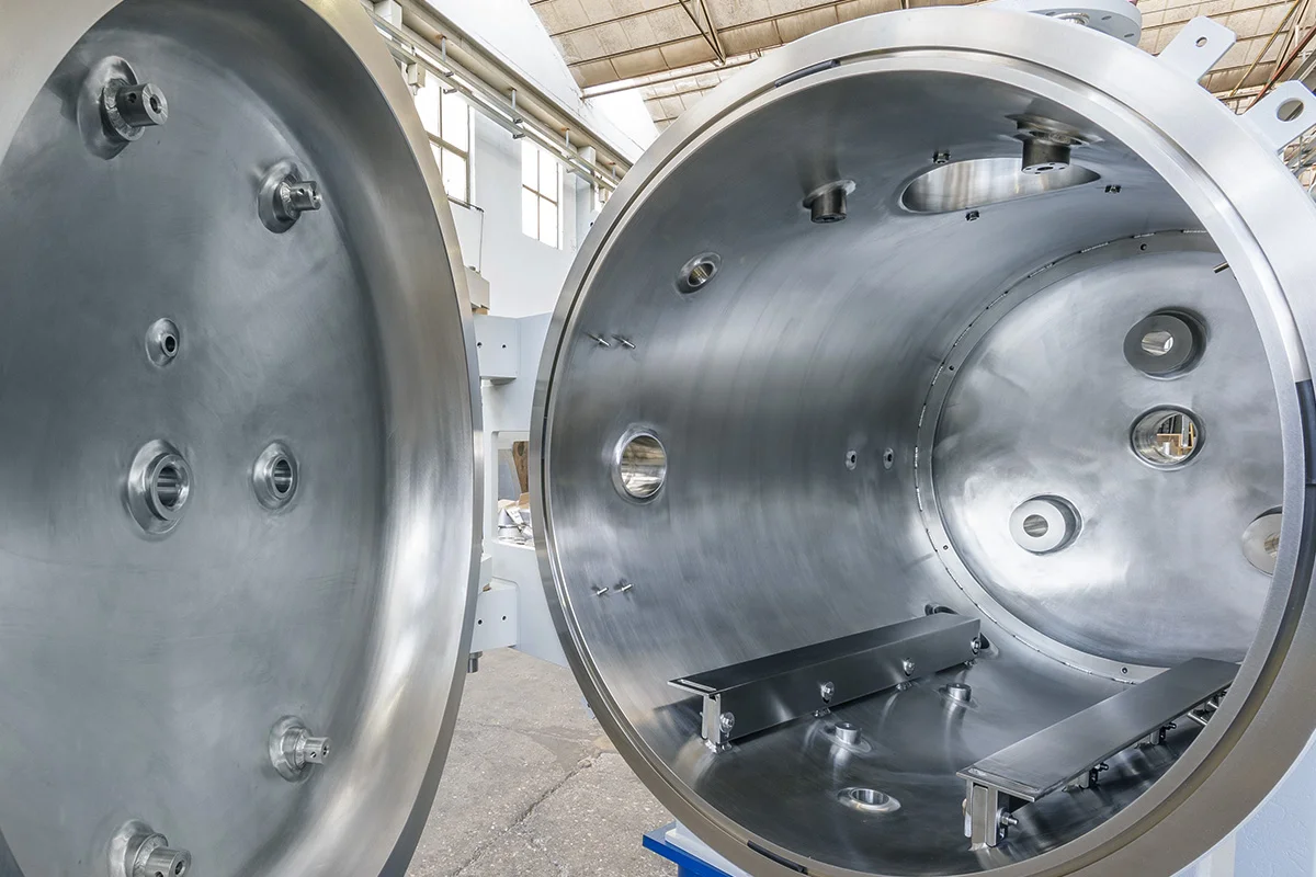process vessel showing the polished inner surface and bolt fittings